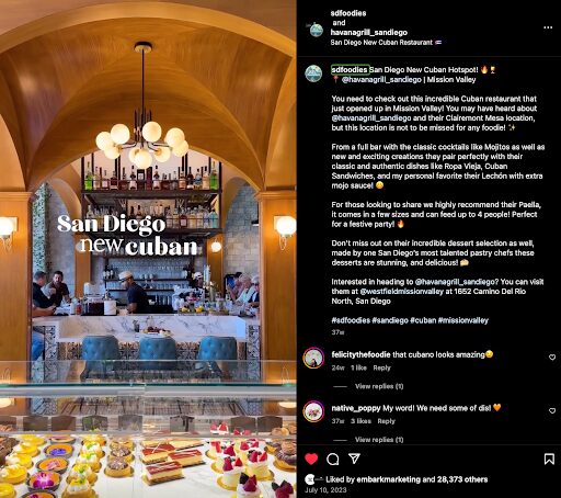 Screenshot of SDFoodies collaboration on Instagram